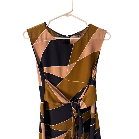 Ann Taylor Modern Geo Tie Waist Midi Navy/Pink Dress Size 2, Pre-Owned EUC - Picture 4 of 8